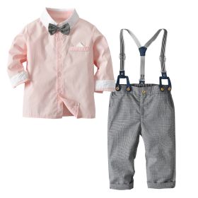 European And American Long-sleeved Contrast Color Shirt Overalls (Option: Pink-110cm)