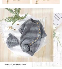 Babies' Knit Jumpsuit Male And Female Baby Sweater (Option: Gray-73CM)