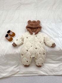 Ins Baby Winter Thickened Jumpsuit Thick Warm Hooded Romper (Option: Hooded Romper-90cm)