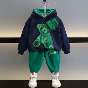 Boys' And Girls' Suit Fashionable Children's Clothing Spring And Autumn Sports Sweater (Option: Navy Blue-140cm)