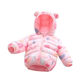 Foreign Trade Children's Down And Wadded Jacket Lightweight Boys And Girls Winter Cotton-padded Jacket Baby Autumn And Winter Clothes Cotton Clothes (Option: Flower Cloth Pink With Letters-110 Size Height 90 100cm)