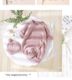 Babies' Knit Jumpsuit Male And Female Baby Sweater (Option: Pink-73cm)